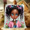 New Arrival Cute Black Girl Printed Flannel Blanket Couch Soft Cozy Lightweight Luxury Bed Blanket for Daughter Wife Nice Gifts