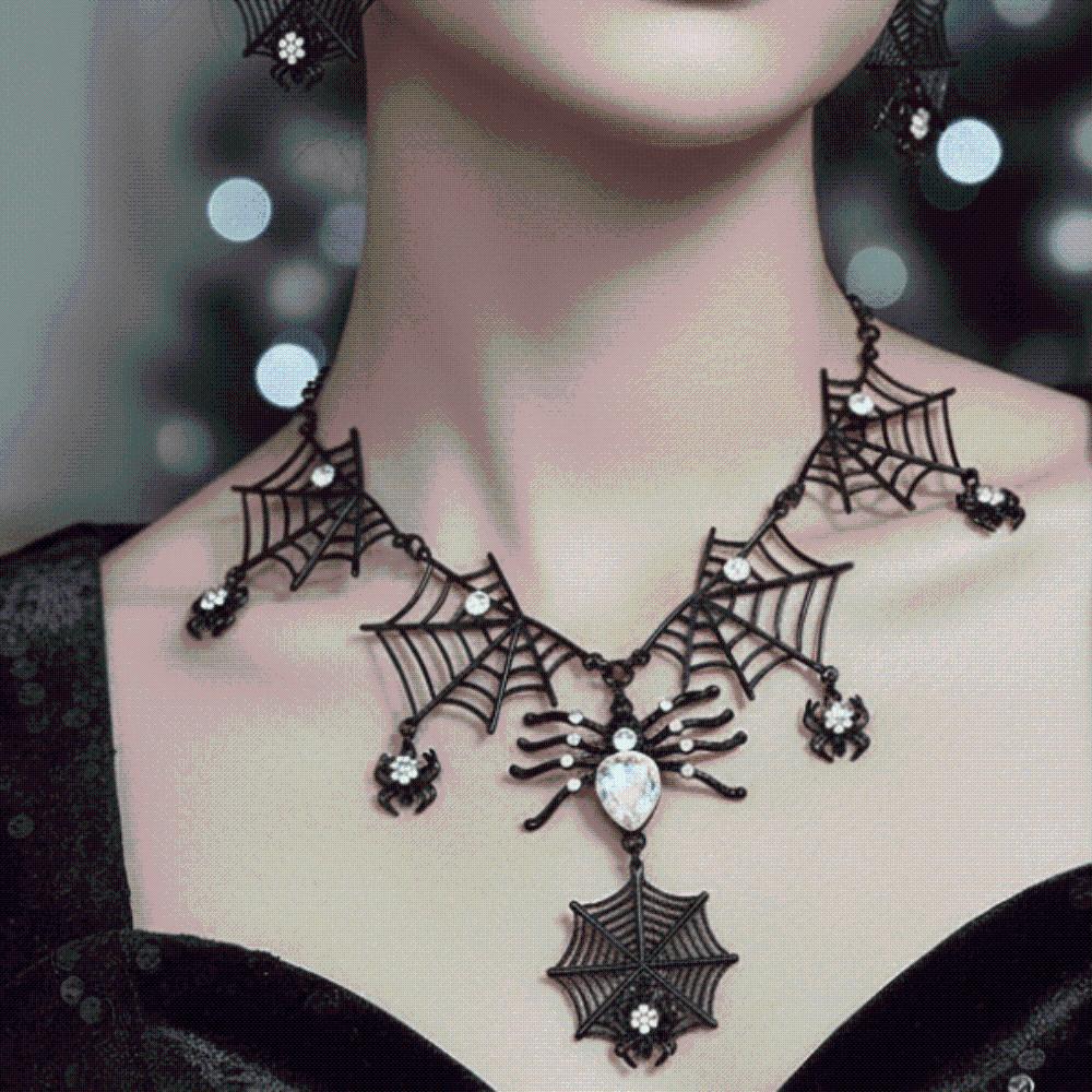 Rhinestone Gothic Spider Necklace Dark Gothic Black Choker Necklace  Witch Costume