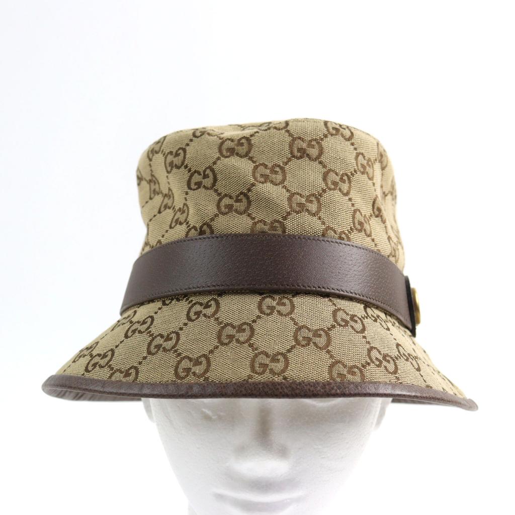 Excellent GUCCI hat GG Canvas Fedora Hat GG Marmont leather-trimmed Beige brown L 576587 Used