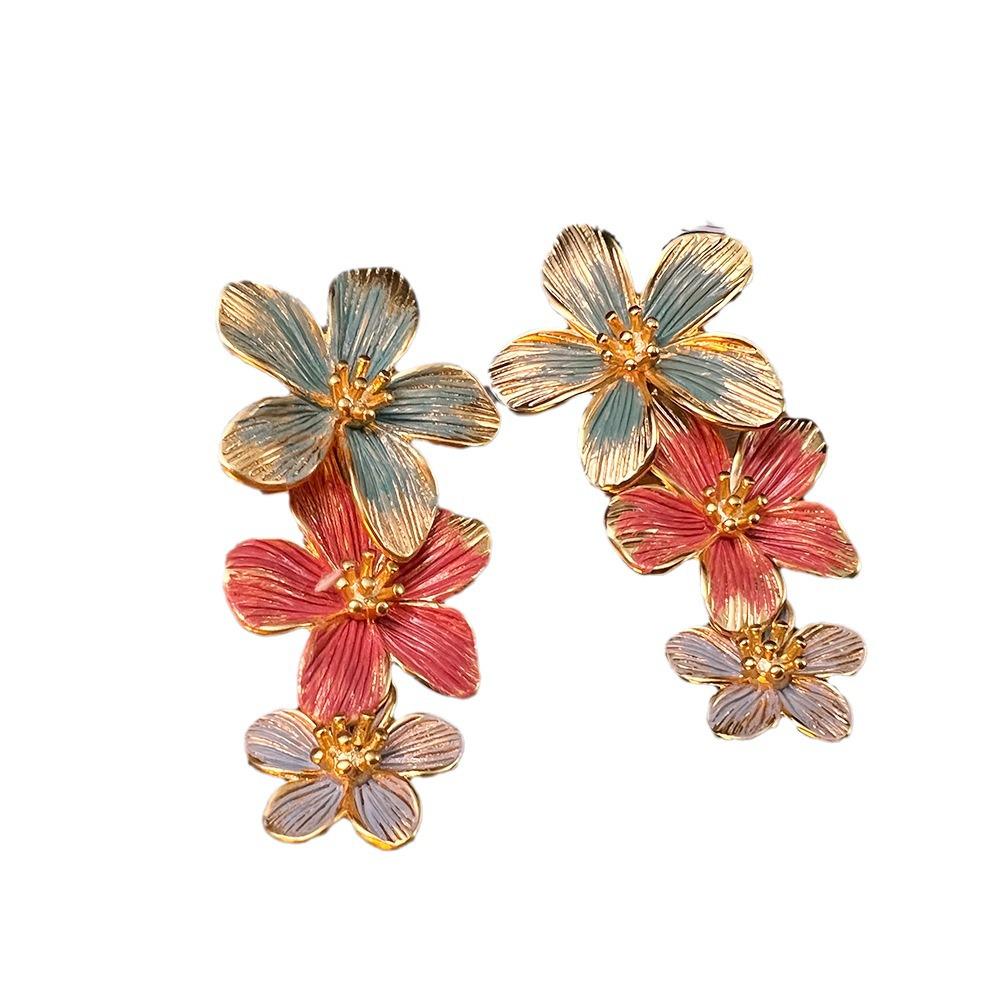 Elegante handbemalte Emaille-Ohrringe mit floralem chinesischem Design