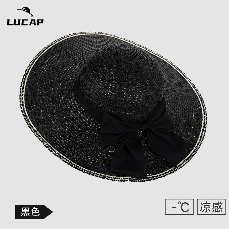 

Весна новая шляпа женская уличная солнцезащитная шляпа летняя дорожная пляжная шляпа с большими полями соломенная шляпа с лентой солнцезащитная шляпа Adjustable чёрный