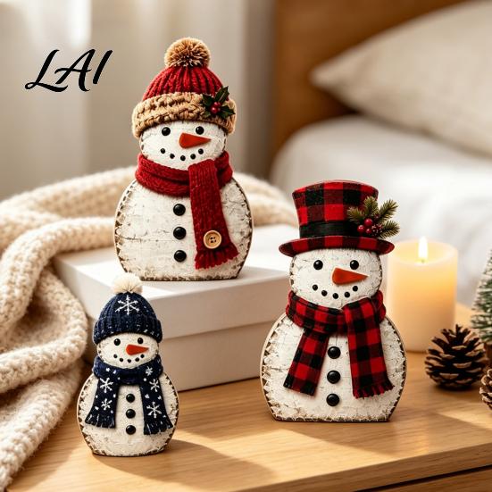 Rustic Christmas Table Decor Wooden Tabletop Decor Reindeer Animal Figurines Farmhouse Style Holiday Window Display Ornaments Tiered Tray Ornaments,