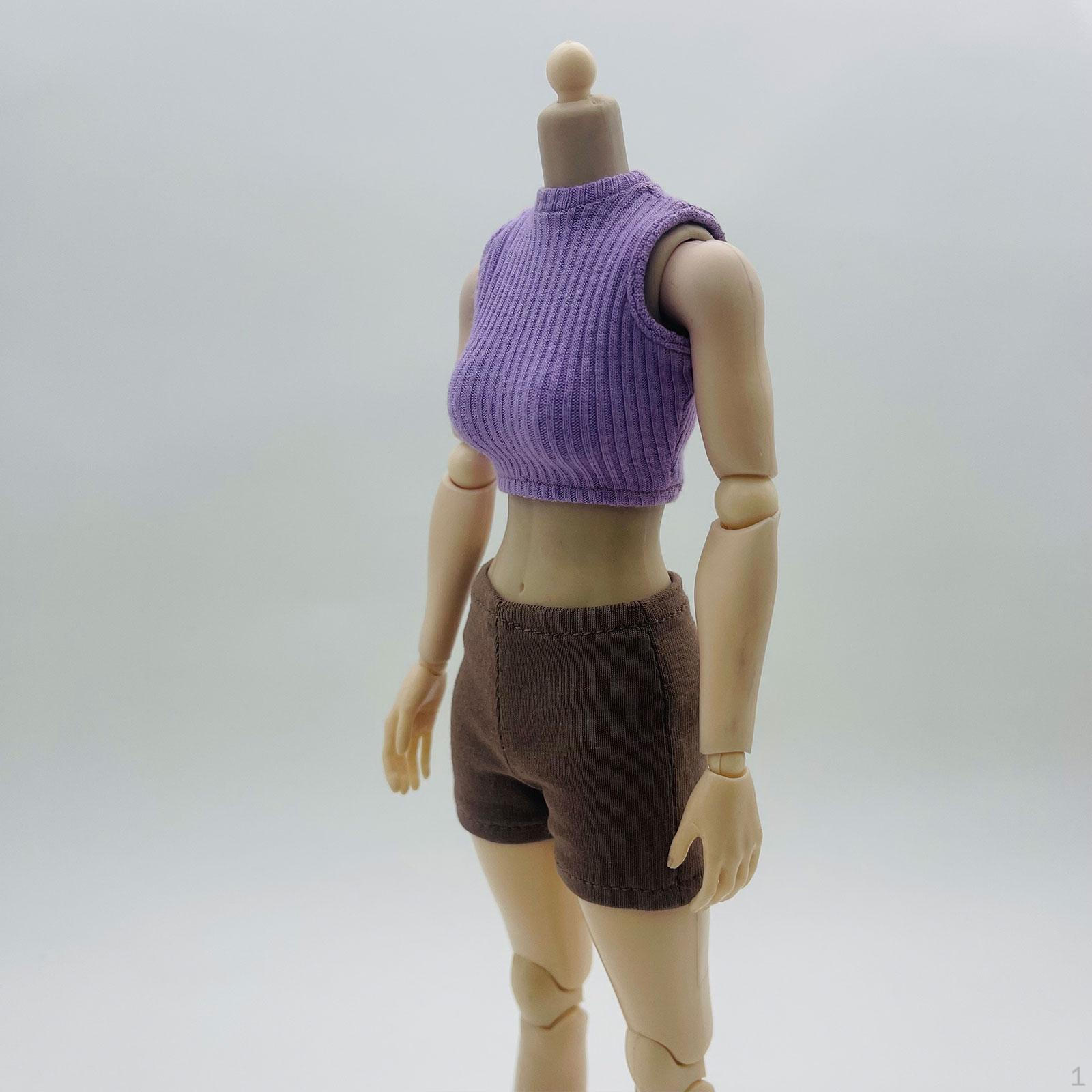 

1/6 Scale Tank Top with Shorts Basic Crop Outfit Realistic Cosplay Dress up Causal for 12 inch коричневый