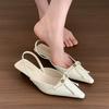 New Spring Fashion Temperament Baotou Sandals Retro Bow Pointed Toe Shallow Mouth Back Empty Stiletto Shoes