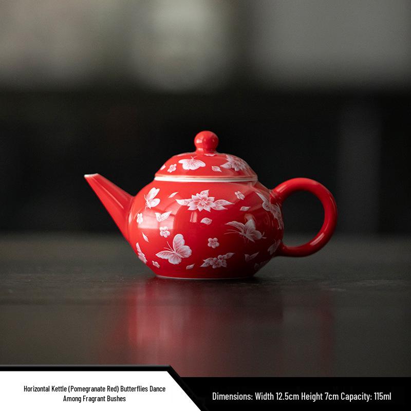 Red Xishi Ceramic Tea Pot - Elegant Chinese Style for Women, Single-Serve, Colored Glaze Design