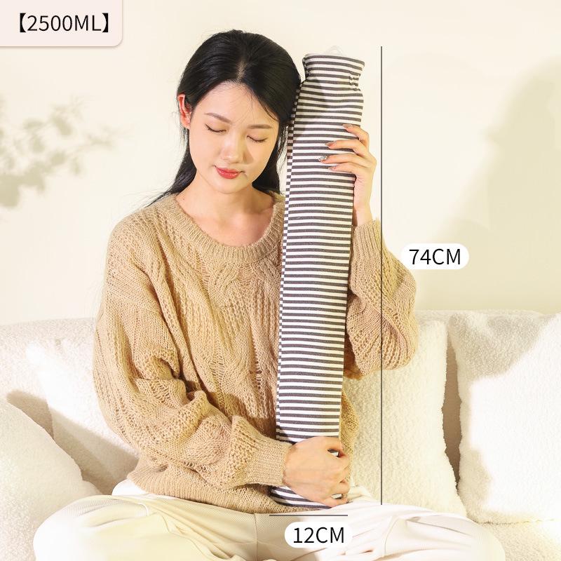 Large Striped Hot Water Bottle - Bed Warmer, Shoulder & Neck Hot Compress, Explosion-Proof, Hand Warmer, Thickened, Water-Filled, Long-Lasting Warmth