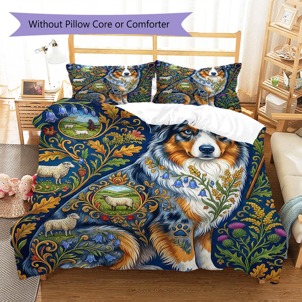 Floral Art Animals Pattern Bedding,Quilt Set Quilt Cover Pillowcase Home Birthday Gift (1 * Duvet Cover + 2 * Pillowcase, Without Core)