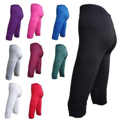 High Waist Solid Color Mid-Calf Stretchy Women Leggings Cropped Pants Bottoms for Running