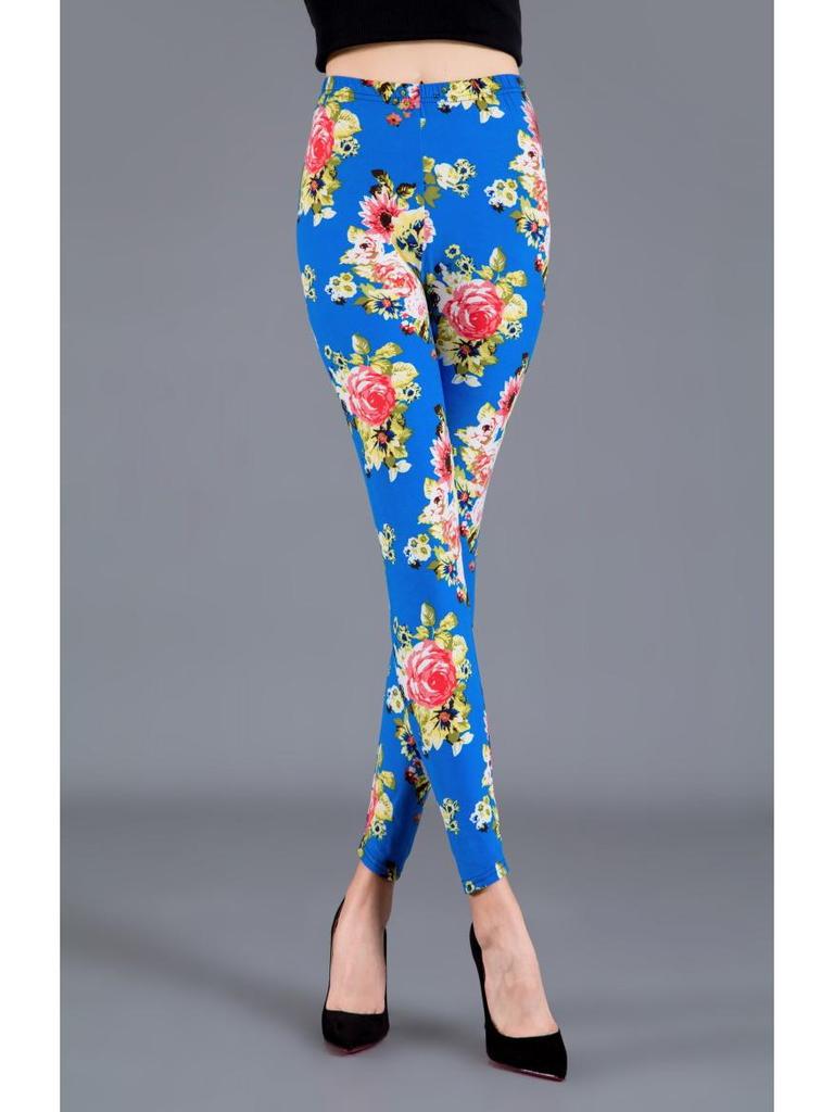 2023 Trendy Floral Print Slim Fit Milk Silk Leggings for Women - Plus Size, Elastic, Outerwear