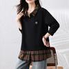Navava Women Long Sleeve Sweatshirt Layered Check Collar Nt2972
