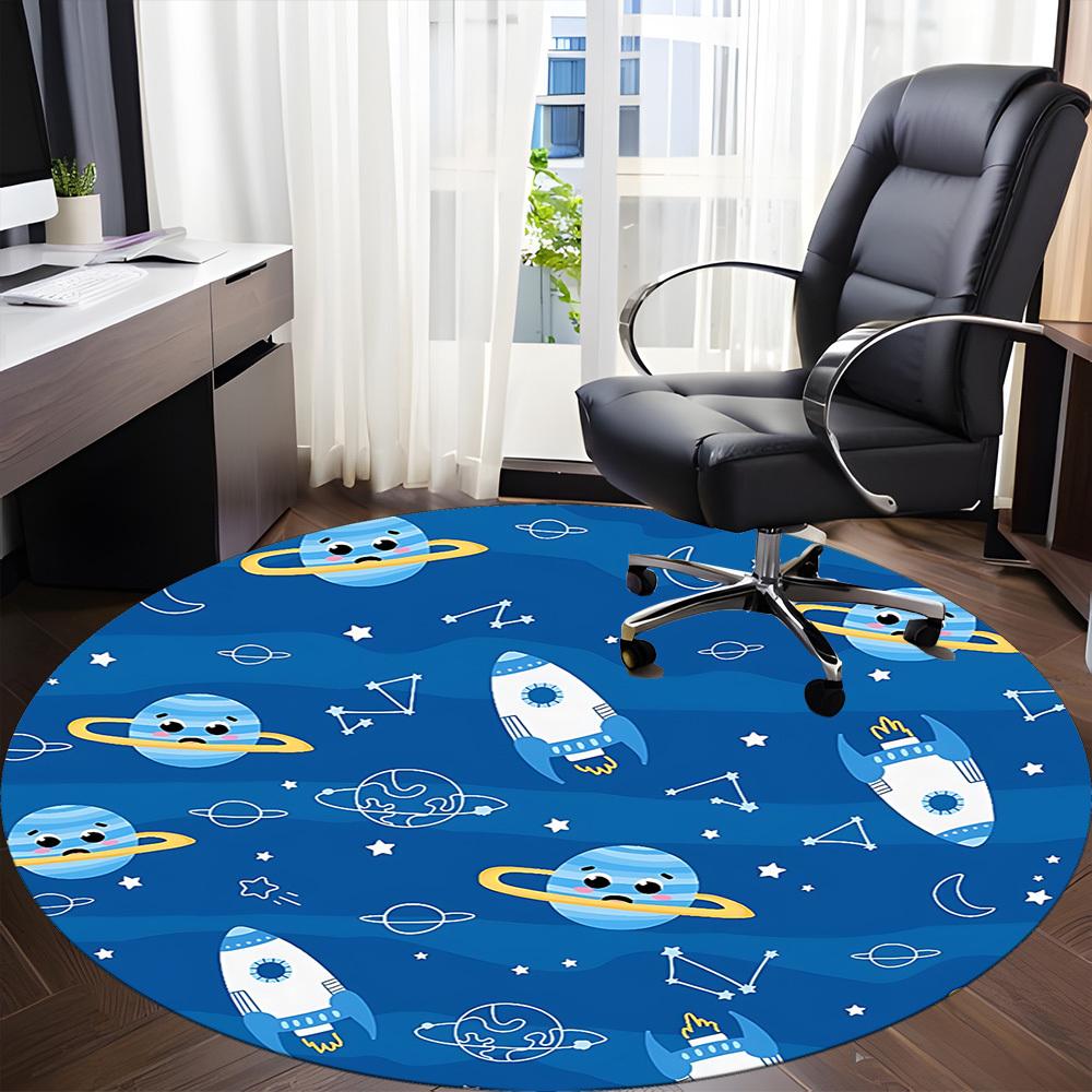 1pc Space Adventure Pattern Chair Carpet for Office, Soft, Non-Slip Polyester Mat, Office, Living Room, Bedroom, Durable Polyester yy251207191