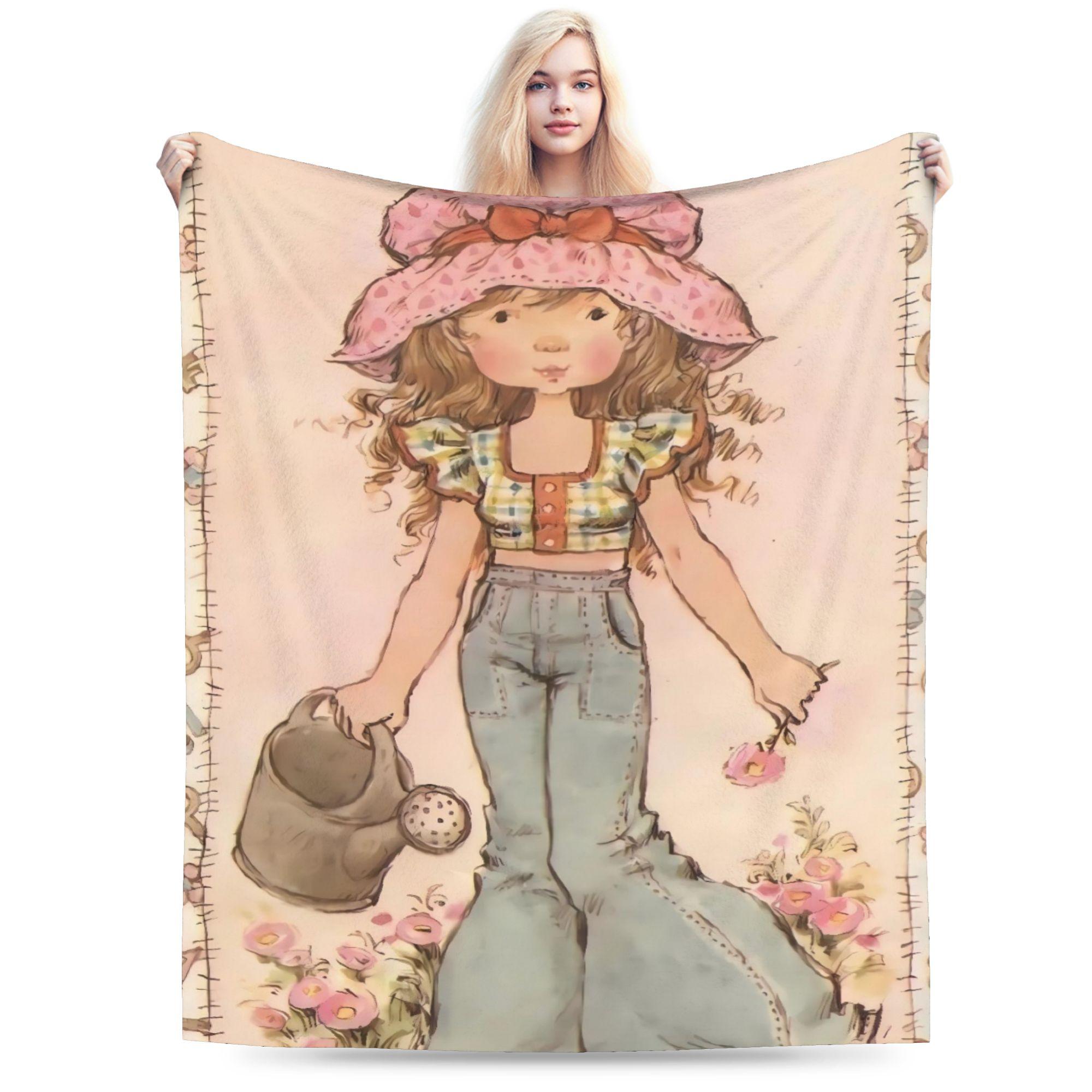 Girl Sarah Kay with Flower Blankets Quality Warm Throw Blanket Winter Kids Bedroom Aesthetic Bedspread 75x90cm