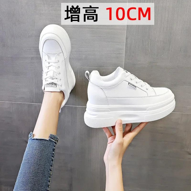 Fashion 10CM Genuine Leather Women Shoes White Platform Wedge Sneakers Women Summer Shoes Zapatos De Mujer Zapatos
