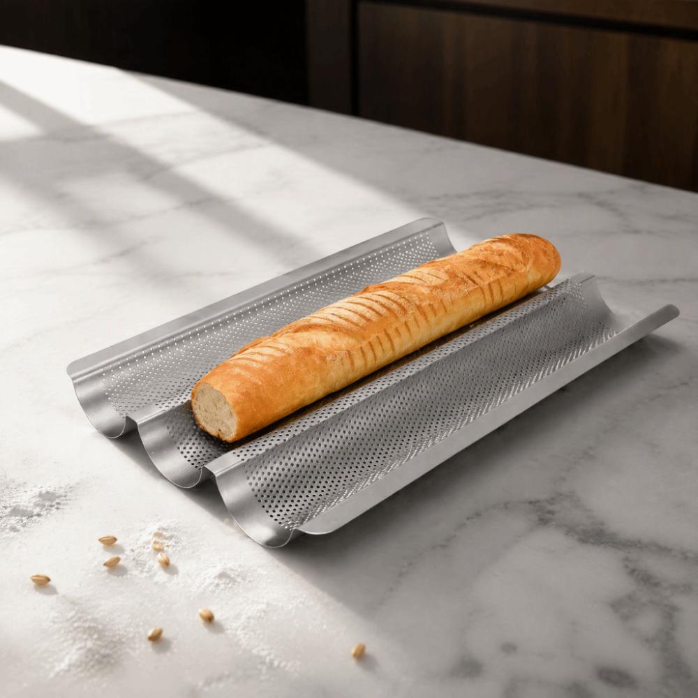 2PCS Nonstick Baguette Baking Pan Three Channel Bread Baking Tray Commercial Bakery