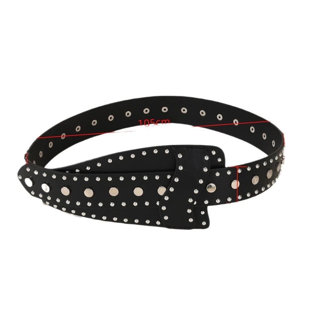 Punk Style Rivet Leather Belt With Metal Snap Closure For Streetwear Fashion
