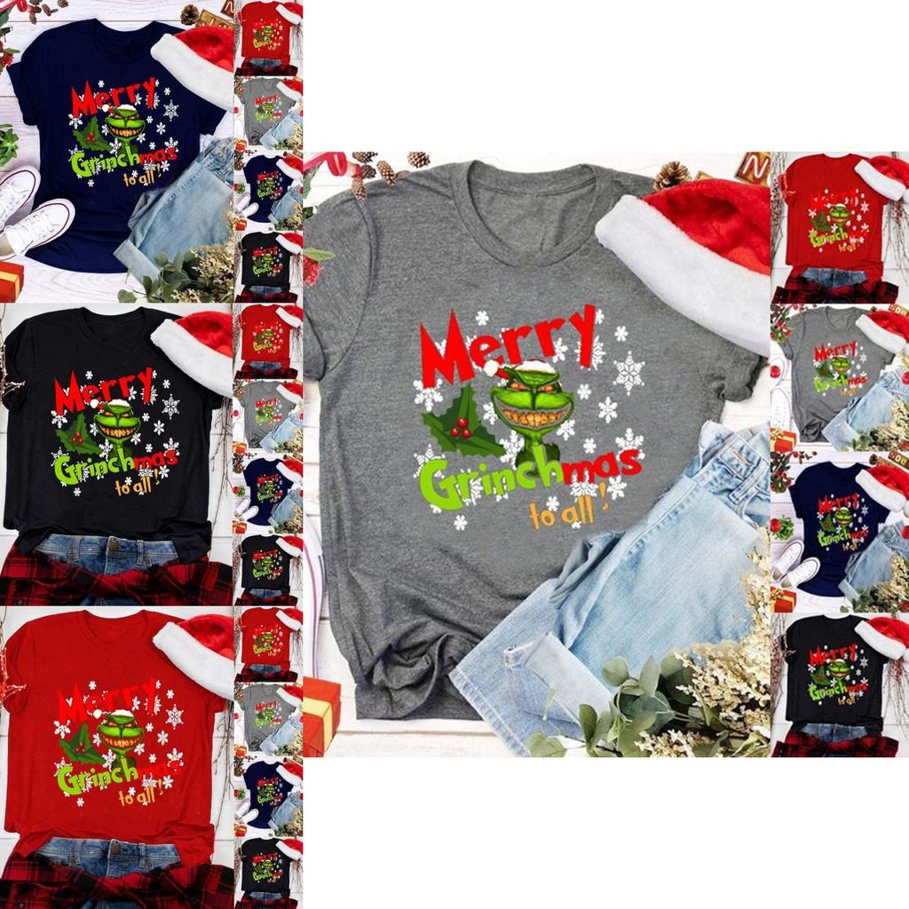 Women Christmas Grinch Short Sleeve T-shirt Tops With Trendy Crew Neck Design