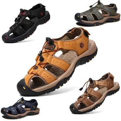 Letní Pánské Sandály z Pravé Kůže pro Venkovní Sporty, Brodivé Boty, Římské Sandály GLADIÁTOR, Boty pro Řízení, Plážové Sandály s Otevřenou Špičkou