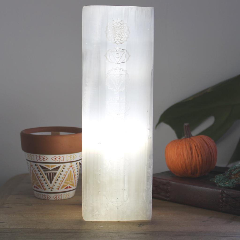 Selenite Chakra Block Lamp 25cm