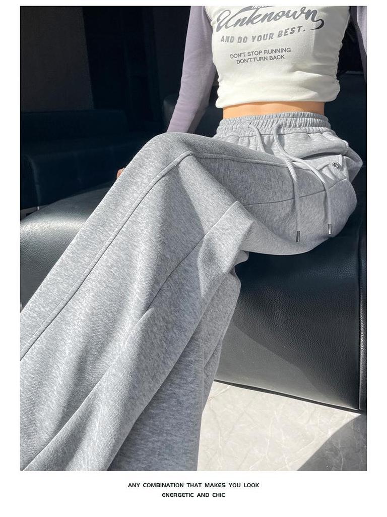 Teen Girls' Grey Slim-Fit Straight-Leg Sweatpants for Spring & Autumn