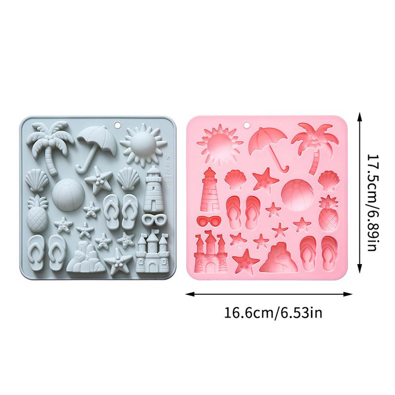 2Pcs Summer Beach Theme Silicone Molds For Chocolate, Coconut Tree Starfish Shells Beacon Pineapple Shape Candy Chocolate Mold