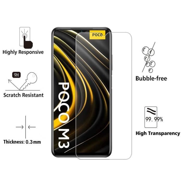 Film de protection d'écran - Phonillico® - Xiaomi Poco M3 - Pack de 2 - Verre trempé - Résistant aux rayures