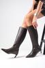 Women Modern Chic Fashion Boots Faux Leather Carolina Brown Zipper Thin Faux Fur Lined Short Heel Boots
