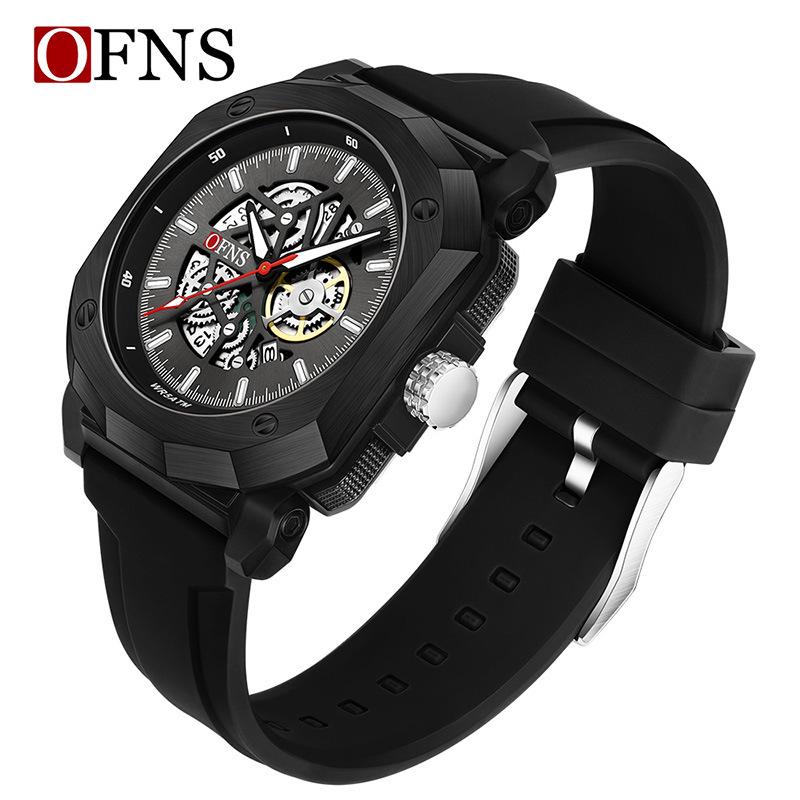 Oufanni Men's Waterproof Luminous Skeleton Quartz Wristwatch with Calendar