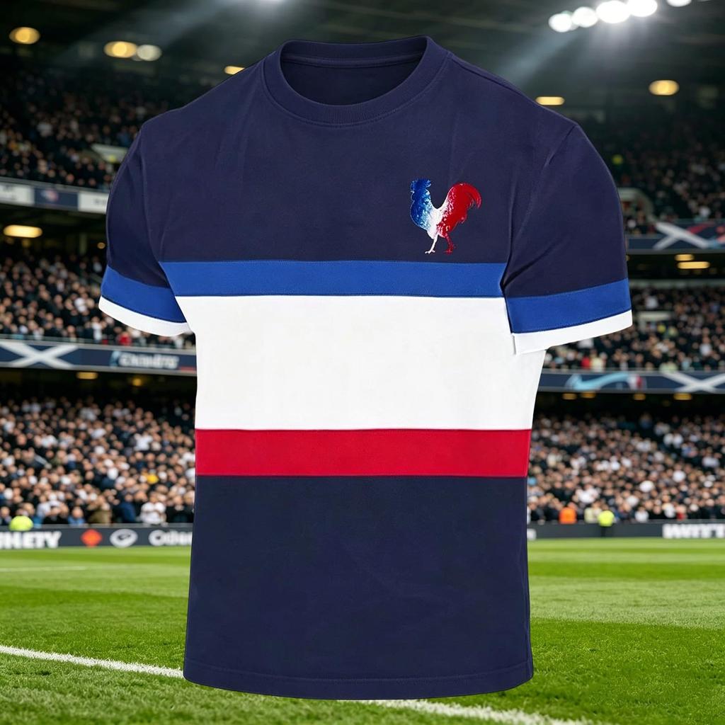 Men's Casual Crew Neck Short Sleeve Pullover T-Shirt Football Fan Graphic Print World Cup Supporter Top France Design