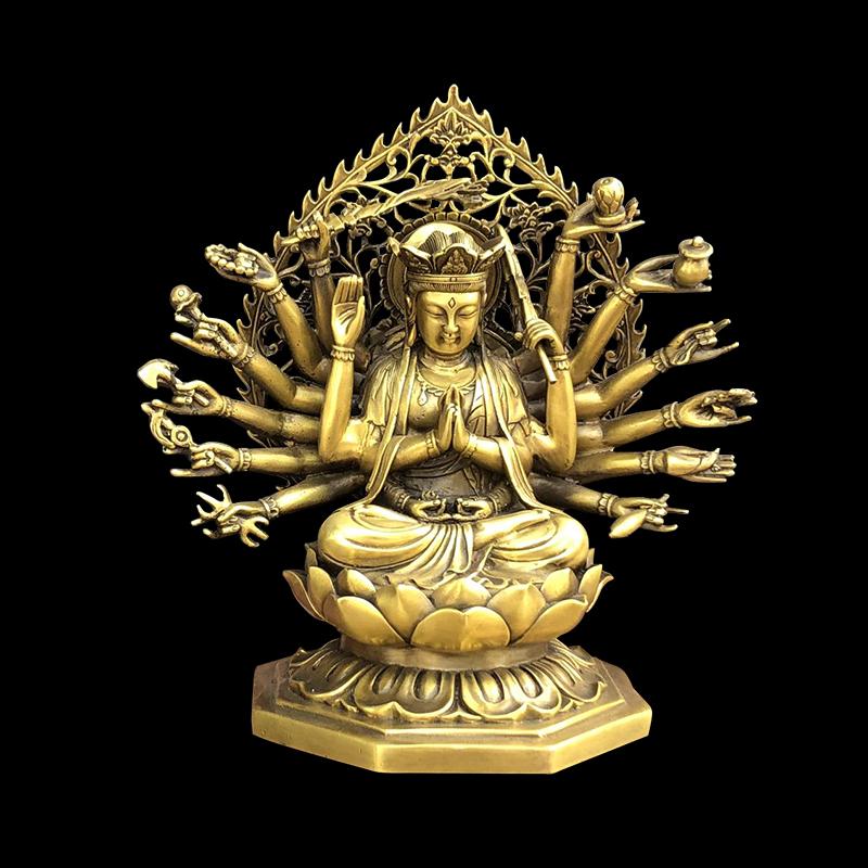 Tibet Buddhism Brass 18 Hands Maha Cundi Bodhisattva Buddha Goddess Statue Height 26cm