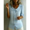 Camicia Casual da Donna a Maniche Lunghe, Colore Unito, Collo a Bambola, Bottoni