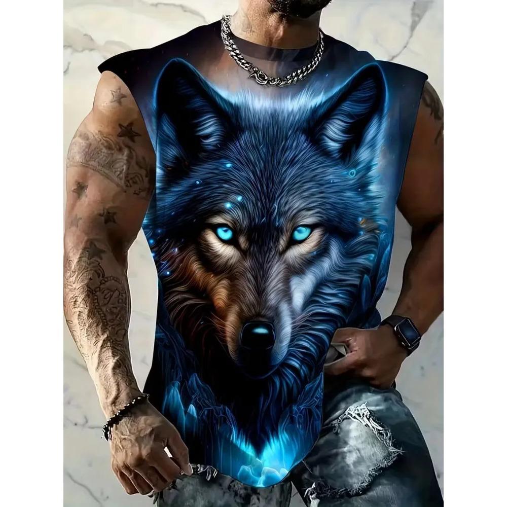 Summer Men's Retro Animal 3D Printed Short Sleeve Vest Round Neck Casual Loose Comfortable Soft Breathable Oversized Vest