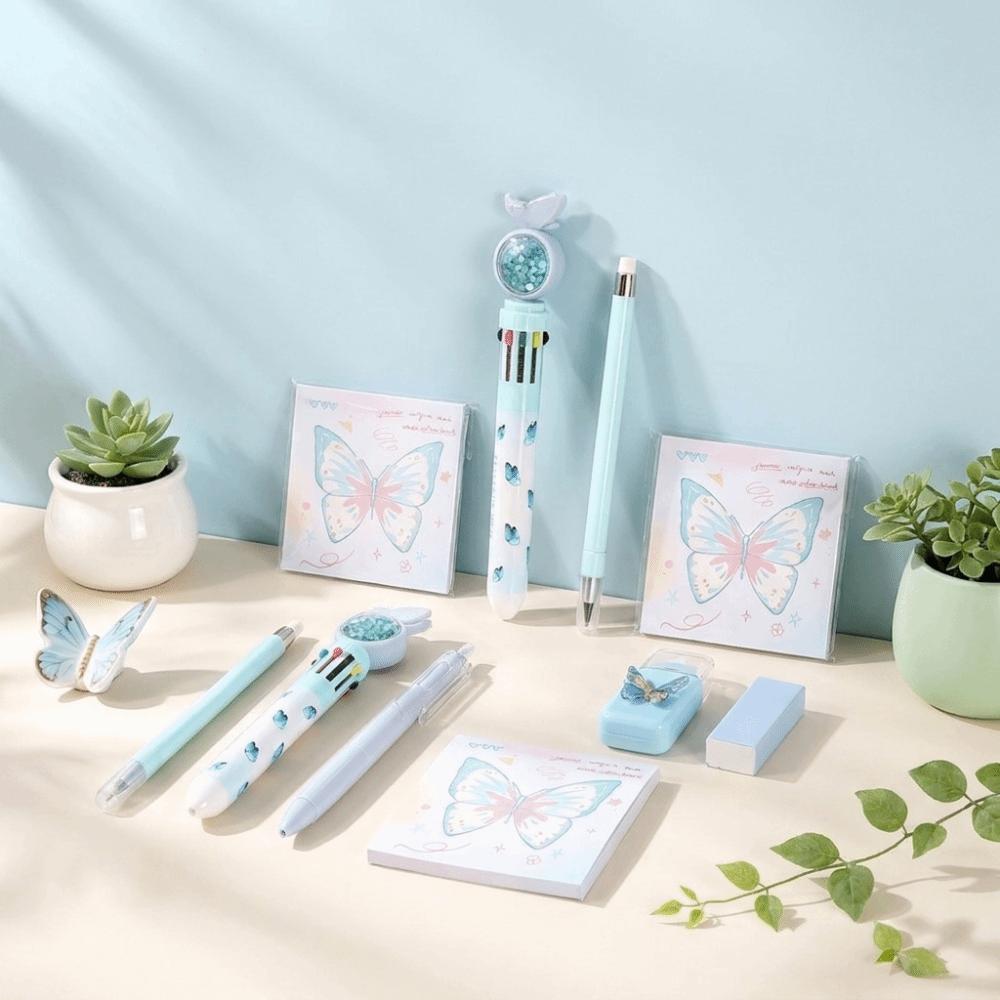 Retractable Gel Pens Butterfly Stationery Set Everlasting Pencil Correction Tape School Supplies Kit Aesthetic Sticky Notes