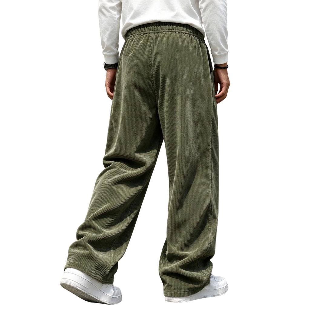 Men's Corduroy Wide Leg Pants Casual Relaxed Fit Long Trousers for Everyday Wear