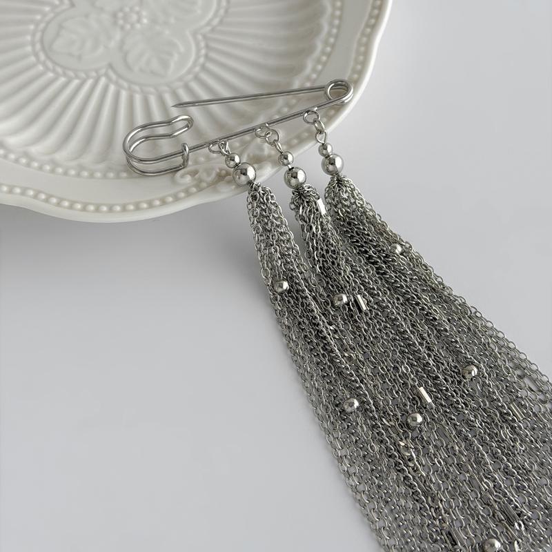 Exaggerate Long Tassel Chain Brooch Heart Imitates Pearls Multi-Layer Chain Multi Functional Fixed Pin Pants Clothes Decoration