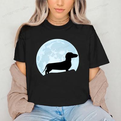 Měsíční tričko jezevčíka pro muže ženy s kulatým výstřihem krátký rukáv streetwear milovník jezevčíků grafická trička trička topy oblečení dárek