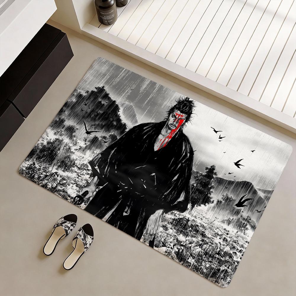 Classical Anime Vagabond Floor Mat Soft Flannel Non-Slip Door Mat - Thickened Rug for Living Room Home Decor