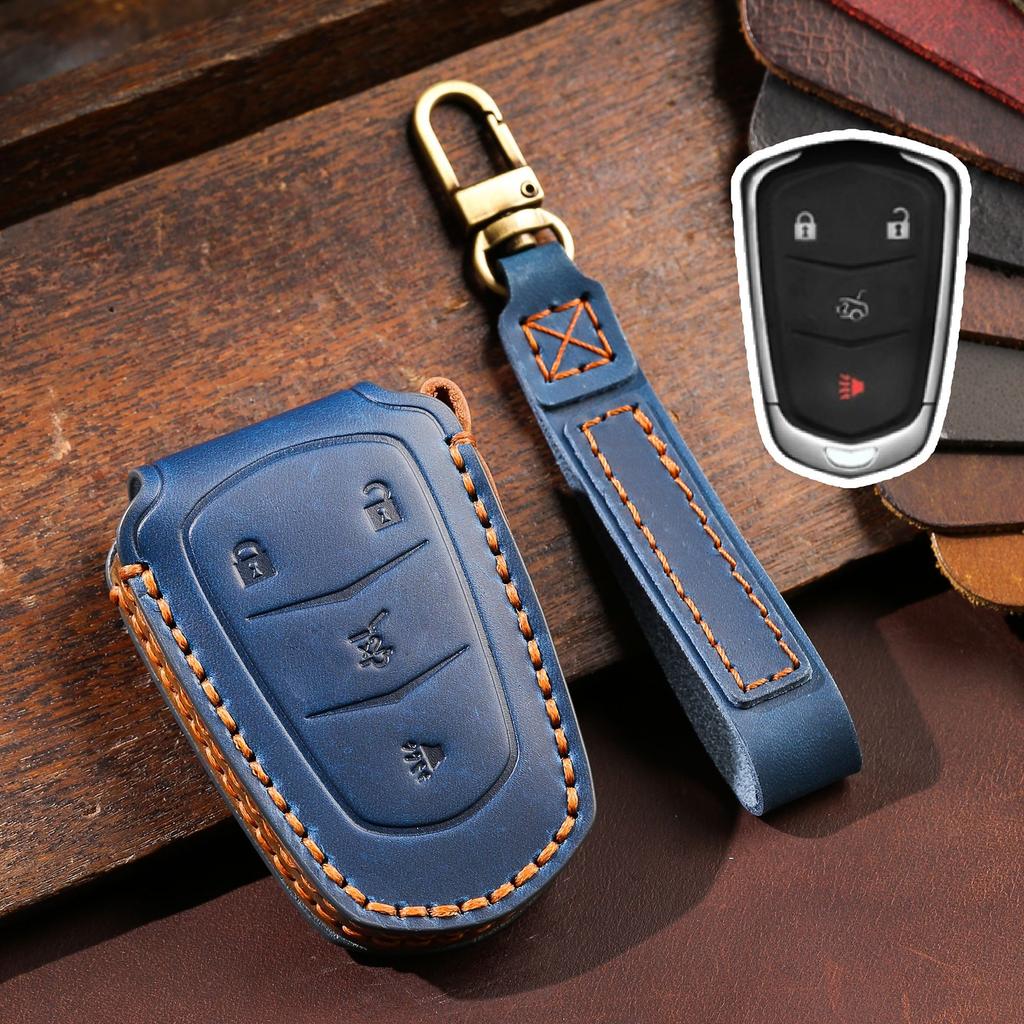 Genuine Leather Auto Key Fob Remote Cover Case 4 5 Botton Fit For Cadillac Ats Ct6 Cts Dts Xt5 Escalade Esv Srx Sts Xts Elr 2014