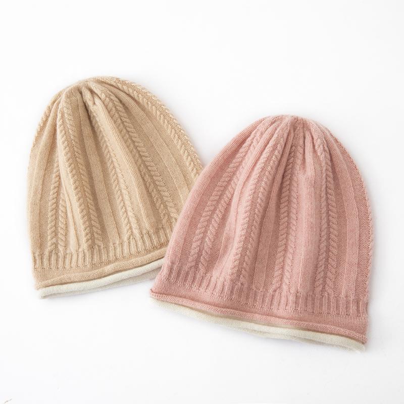 Women 100% Pure Cashmere Beanie Hat Double Layer Cable Knit Winter Warm Soft Slouchy Skullies Cap Cold Weather Accessory