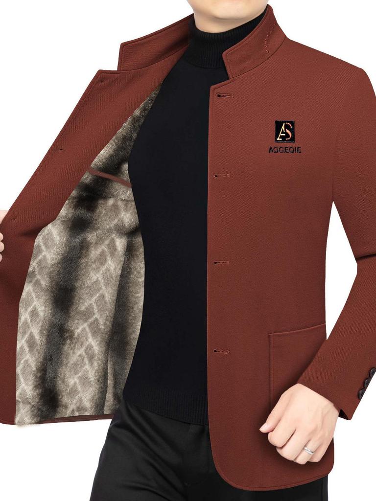 Herren-Fleece-gefütterte Jacke mit Stehkragen - Herbst/Winter 2025 Mode Business Casual für Väter mittleren Alters