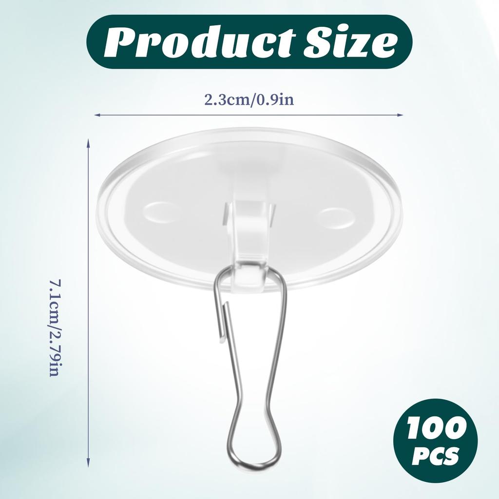 100 pcs Mini Clear Self-Adhesive Wall Hooks - Transparent No Drilling Removable Sticky Ceiling Hangers for Birthday Christmas Party Wedding Balloo