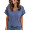 2026 Summer European & American Plus Size Women's V-neck Casual Brushed Solid Color T-shirt