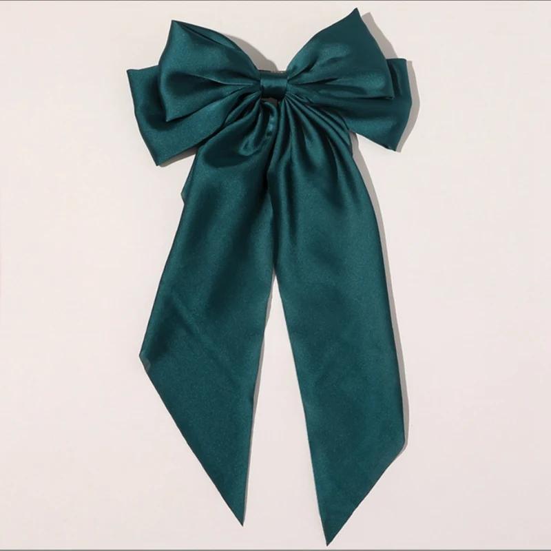 Elegant Women Bow Ribbon Hair Clip Fashion Simple Solid Satin Spring Clip Hair Pin Retro Headband Clips Girls Hair Accessories