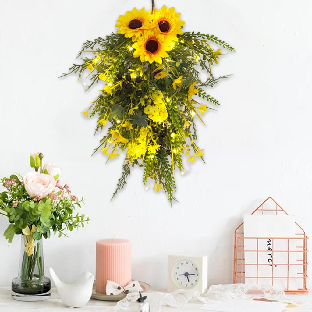 50cm LED Sunflower Vine Wall Decor Artificial Hanging Plant for Home Front Door Spring Summer