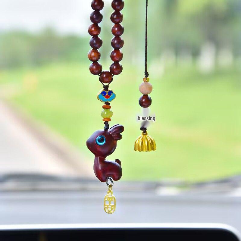 Sandalwood Deer Car Pendant: Cute Rearview Mirror Ornament for Men & Women