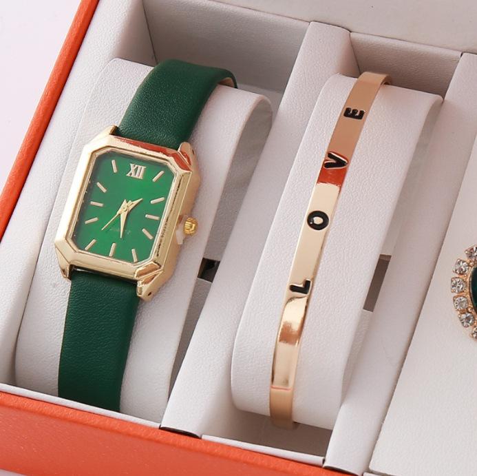Authentic Luxury High-End Gold Three-Piece Jewelry Set Fashionable Valentine'S Day European And American Full Diamond Jewelry Watch
