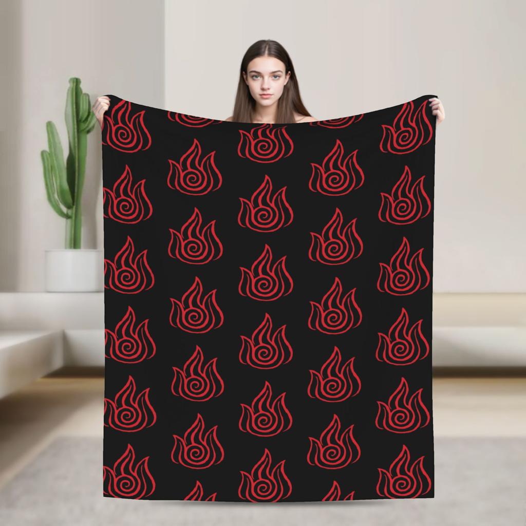 Firebending Symbol Flannel Blanket Avatars Anime Airbenders Funny Throw Blankets for Sofa Bedding Lounge Plush Thin Quilt