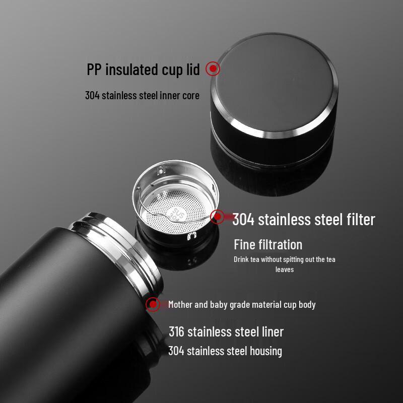 Black Business Insulated Tea Bottle & Glass Cup Gift Set