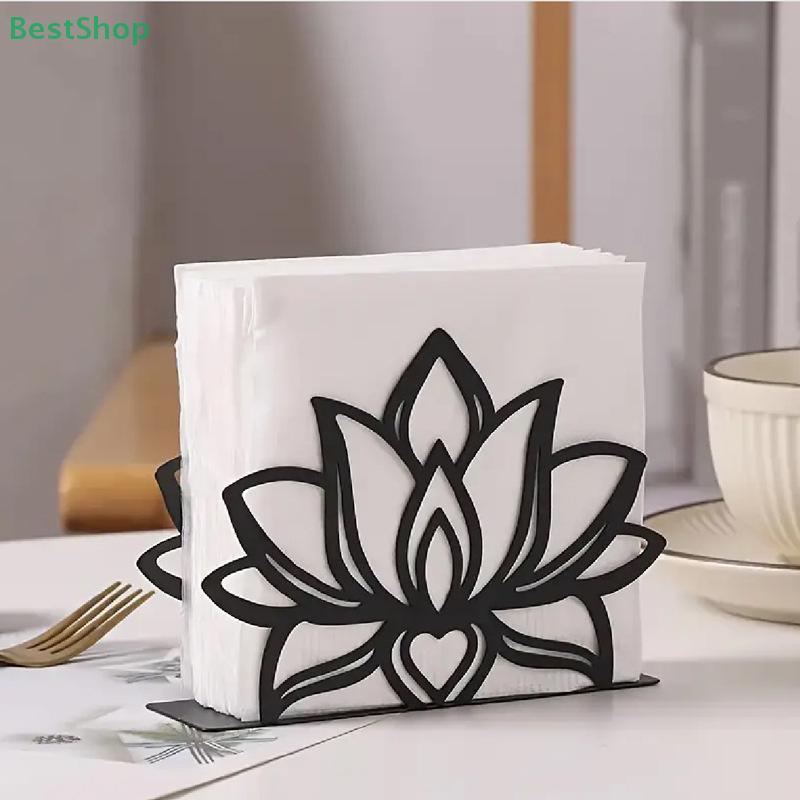 Tissue Holder,Black Stainless Steel Coffee Cup  Lotus Flower Theme Napkin Holder For Table