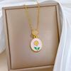 Pastoral Style Daisy Oval Zircon Heart Pendant Necklaces for Women Girls Stainless Steel Chain Sweet Cute Flower Jewelry Gifts