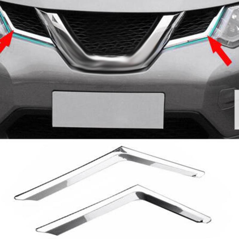 2Pcs Chrome Front Mesh Grille Grill Head Light Cover Trim For Nissan Rogue X-Trail T32 2014 2015 2016